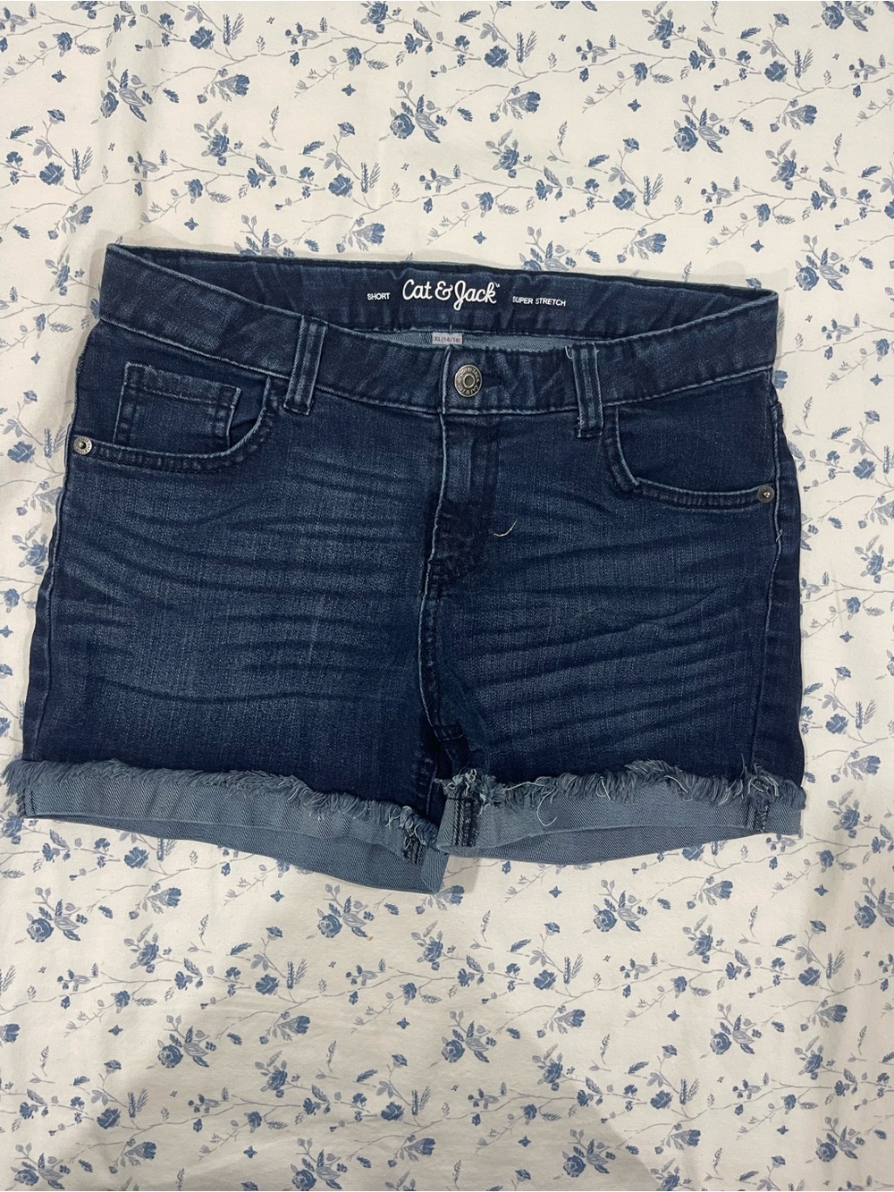 Cat & Jack Dark Blue Frayed Hem Denim Shorts